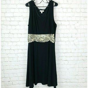 Dressbarn Dress size 22 Woman Plus ALine Black Leopard Ruched Sleeveless Stretch